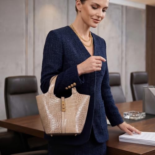 Image of Tote Bag for Women Vegan Leather Bucket Purse for Women Top Handle Handbag Shoulder Bag with Detachable Small Purse