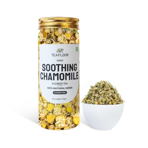 Image of TEAFLOOR Dried Soothing Chamomile Flower Tea | (40+ Cups) for Better Sleep, Relaxation & Stress Relief | 100% Pure Flower Buds | Natural Loose Herbal Tea - No Caffeine - Mild Flavour - Non GMO (35 Grams)