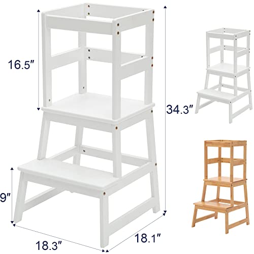 Wiifo LT001 Kids Kitchen Step Stool With Safety Rail,Wooden Toddler Standing Tower thumb #2