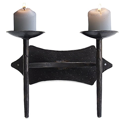 Two Candle Vintage Black Wrought Iron Wall Sconce, Set Of 2 #TOP1