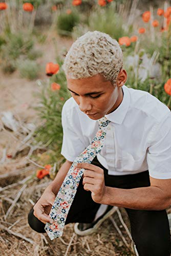 Image of DAZI Men's Skinny Tie Floral Print Cotton Necktie, Great for Weddings, Groom, Groomsmen, Missions, Dances, Gifts.