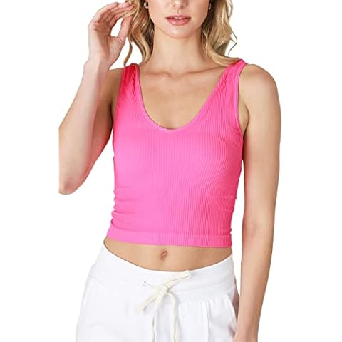 NIKIBIKI Women Seamless Reversible Ribbed Crop Top, Made in U.S.A, One Size (Pink Cosmos) Cover