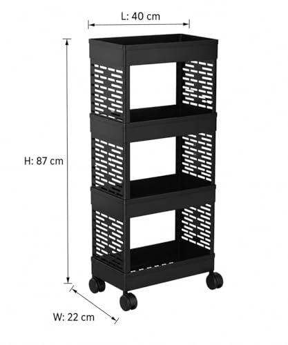 Image of wall love Plastic Storage Rack Trolley with Wheels for Kitchen, Bathroom & Bedroom - Multipurpose Organizer Shelf Rack for Fruits, Toiletries, Snacks and Household Storage (4 Layer)