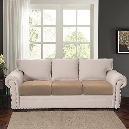 Fundas de asiento de terciopelo camello juego de 3 piezas elásticas para sofá 3