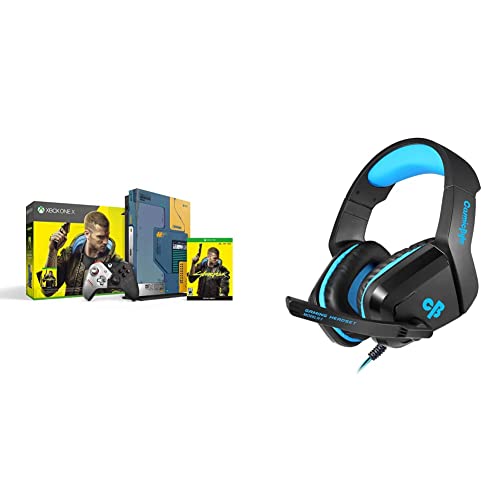 Xbox One X Cyberpunk 2077 Limited Edition Bundle (1TB)+Cosmic Byte H1 Gaming Headphone with Mic for PC, Laptops, Mobile, PS4, Xbox One (Blue)"