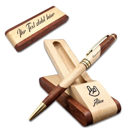 QSZ Personalisierter Kugelschreiber mit Gravur Kugelschreiberhalter Holz Holzkugelschreiber als Geschenk für Büro Schule Firma Besondere Anlässe (Kugelschreiber 1)