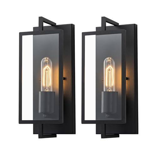 FTL Industrial Wall Lights Set of 2, Black Wall Sconce Lighting Metal&Glass, Indoor E27 Wall Lights for Living Room, Vintage Bedroom Interior Wall Lamps, Retro Inside Lighting for Bathroom Restaurant