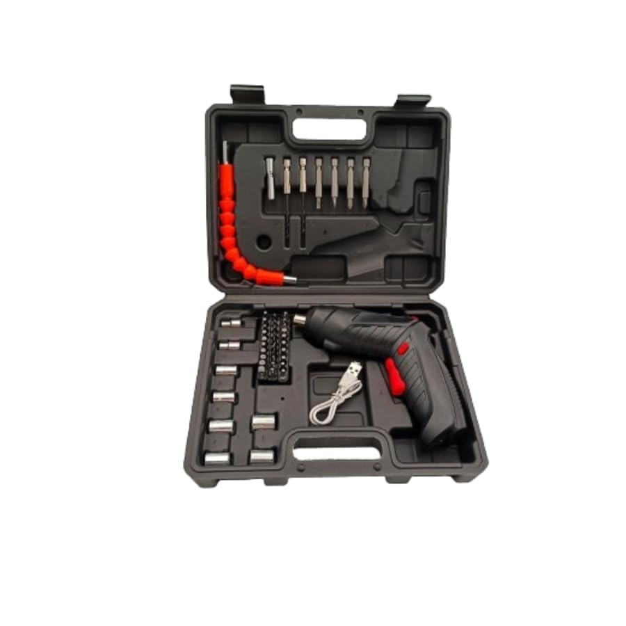 Image of 47 in 1 Cordless Electric Screwdriver Kit - Rechargeable Power Drill with 4.2V Lithium Battery, LED Light, and Multiple Bits for Home, Car, and DIY Repairs. (Pack of 1)