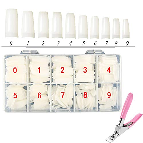 Natural False Nails, 500 Pieces Lady French Oval Gel Acrylic Fake Nails DIY Art Tips, Artificial Fake Nails With Box and False Nail Clipper for Women Girls (10 Sizes)
