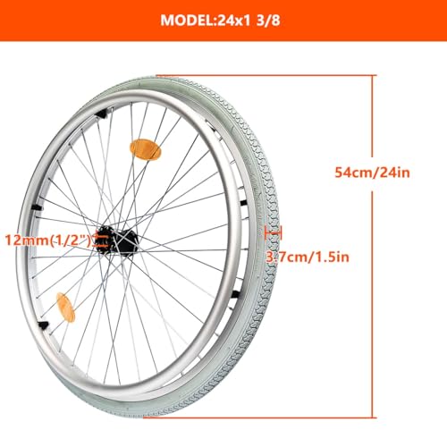 Neumáticos de Silla de Ruedas de 24 Pulgadas 1 3/8 Ruedas de Repuesto neumáticas Gruesas con rodamientos de Eje de 12 mm Absorción de Choque de Paseo suavo para sillas manuales