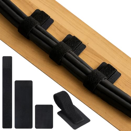 41 piezas de abrazaderas para gestión de cables autoadhesivas | Organizador de cables para escritorio, 3 tamaños, correas reutilizables de nailon y poliéster miniatura 1