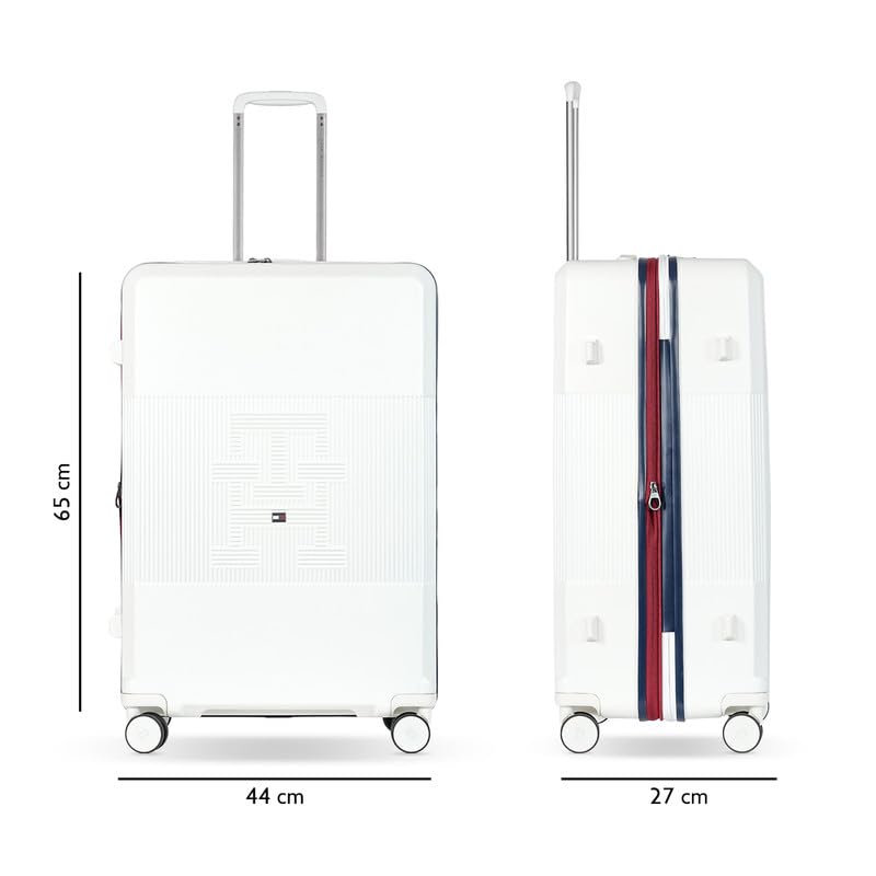 Image of Tommy Hilfiger Mid-Size Luggage Patrick - Off White | Check-in Trolley Bag with TSA Lock | 360 Spinner Wheels | Telescopic Handle |Hardshell Polycarbonate Suitcase |Water Resistance |74L Capacity