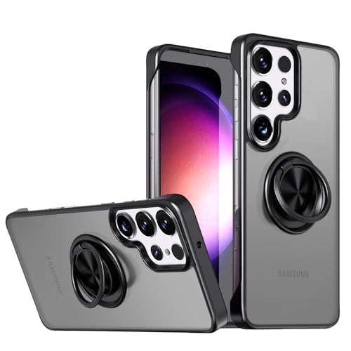 Image of REALCASE Compatible with Samsung S22 Ultra / S23 Ultra Back Cover Case | Stylish Frameless Matte PC TPU with Magnetic Ring Stand Case Back Cover for Samsung Galaxy S22 Ultra / S23 Ultra 5G (Black)