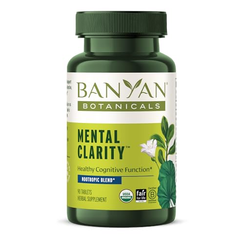 Banyan Botanicals Organic Mental Clarity – Herbal Alertness & Focus Supplement – with Bacopa & Gotu Kola – Natural Support for a Calm Mind & Sustainable Mental Energy – 90 Tablets – USDA Organic