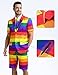 Fashonal Mens Pride Outfits Rainbow Suit for Porm Funny Party Pride Parade Short Sleeve Blazer Shorts Set with Tie Rainbow Size M