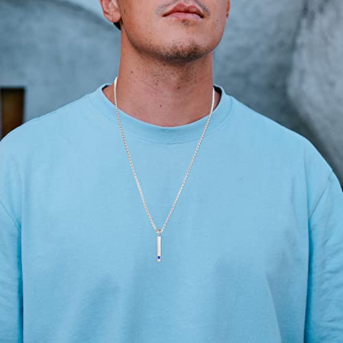 925 Sterling Silver Birthstone Bar Necklace for Womens Mens, 24" Rolo Chain Created Birthstone Jewelry3