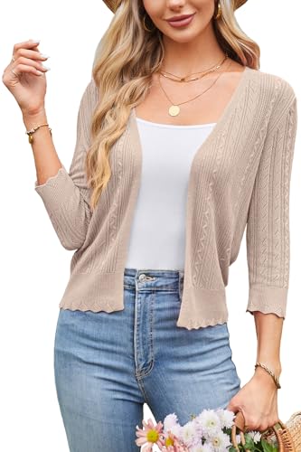 Arach&Cloz Women's 2024 Lightweight Summer Cardigan 3/4 Sleeve Crochet Patterns Knit Shrug Sweater Tops