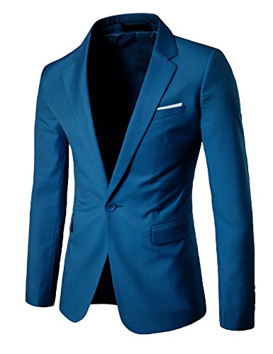 newrong Blazer masculino casual de um botão, Azul-marinho, Asian L(CA M)