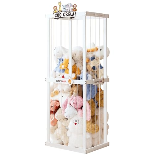 Pete&Eile Wooden Stuffed Animals Storage Basket – Stuffed Animal Organizer & Holder, Plushies Storage for Kids, Stuffy Storage & Teddy Bear Storage for Nursery, Playroom & Bedroom -White