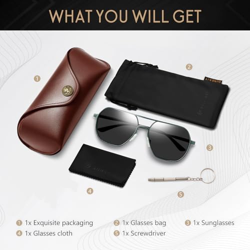 Image of SUNGAIT Polygon Aviator Sunglasses for Men Polarized Trendy Square Sun Glasses Retro Pilot Shades UV Protection