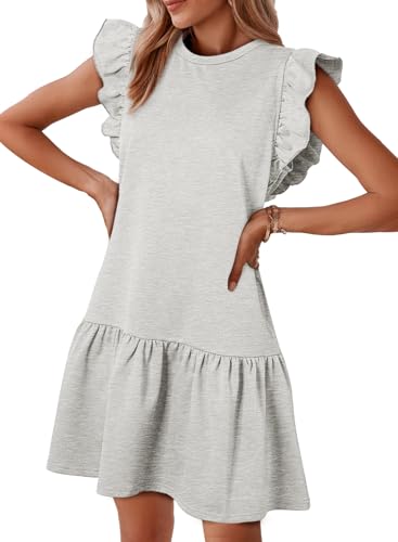 Image of Acelitt Womens Casual Summer Crewneck Babydoll Flowy Tiered Mini Dress, S-XXL