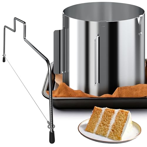 Menz Set Tortenschneider höhenverstellbar + Tortenring verstellbar hoch 15 cm - 2-teiliges Edelstahl Torten-Zubehör Set, Backset, Backzubehör für die Tortenzubereitung