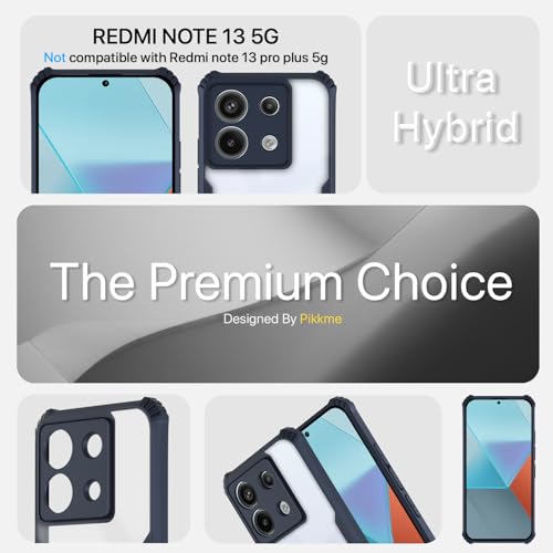 Image of Outlouders Back Cover for Redmi Note 13 5G | Ultra Hybrid Transparent | Full Camera Protection | Raised Edge | Crystal Clear Bumper Case (Blue)