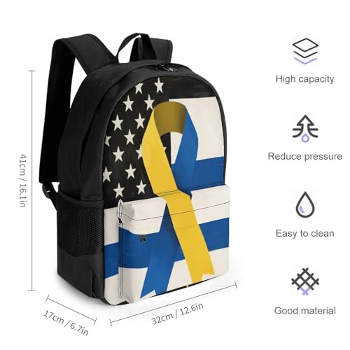 Men Women Polyester Down Syndrome American Flag Daypack Backpack Large Capacity Carry On Bag With Smooth Zippers for Hiking Picnic Walking Cycling2