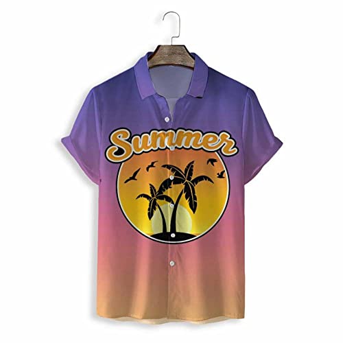 Chemise hawaïenne violette H3TF5J pour hommes à manches courtes