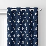 Navy Blue Nautical Curtains for Bedroom Anchor Window Curtain Decorative Kids Curtains Thermal Insul