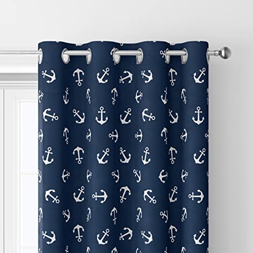 Navy Blue Nautical Curtains For Bedroom Anchor Window Curtain Decorative Kids Curtains Thermal Insulated Room Darkening Curtains For Boys Nursery Girls Living Room Bedroom, 2 Panels, 52" X 84" #TOP17