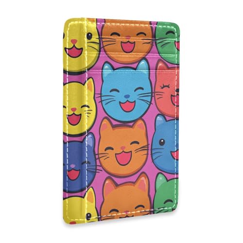 JUNZAN Slim Wallet Card Holders for Men Women Smile Cat Faces Minimalist Front Pocket Wallets Small Card Case RFID Blocking