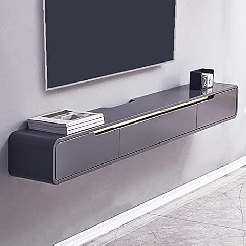 Vendics Wall Mounted Tv Stand Cabinet Floating Shelf Media Console Center Large Storage Rack Set-Top Box Rack Cabinet Entertainment Unit for Living Room Bedroom/Gray Cover