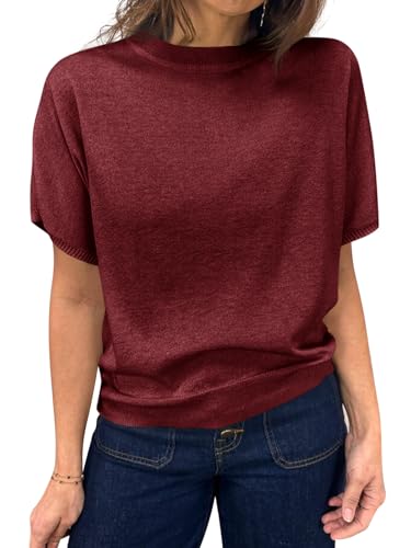 Image of Saodimallsu Women's Short Sleeve Crew Neck Knit Pullover Sweater
