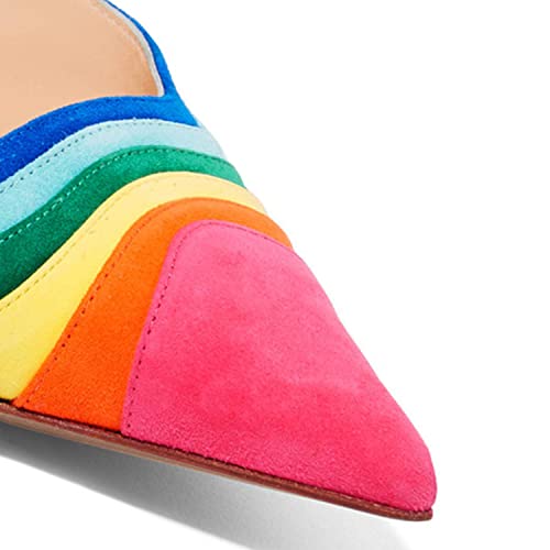 FOWT Women Rainbow Color Stripes Strange Spiral High Heel Pumps Slip On Pointed Toe Slingback Sandals Fashion Shoes 4-163