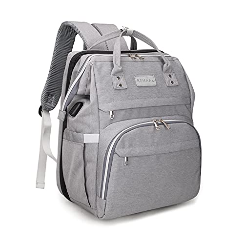 Diaper Bag Backpack,Large Capacity,Baby Changing Bag,Travel Bassinet Foldable Baby Bags,Portable fodable Crib,Waterproof and Stylish,Perfect for mom and dad (Grey)
