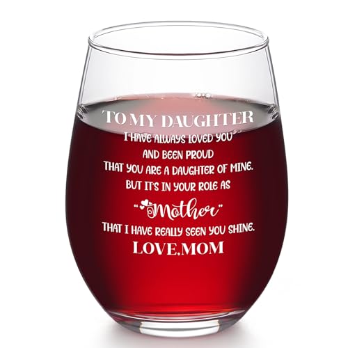 Futtumy Daughter Gifts, 17 oz Daughter Stemless Wine Glass, Daughters Gifts from Mom for Daughters, Christmas Gift for Women on Christmas Mother's Day Birthday, New Mom Gift