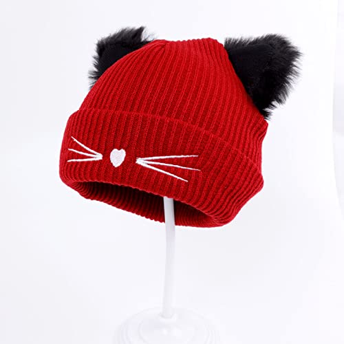 Luckybunny Women Girls Cute Cat Ears Beanie Hat Winter Crochet Knit Cap Black #TOP6