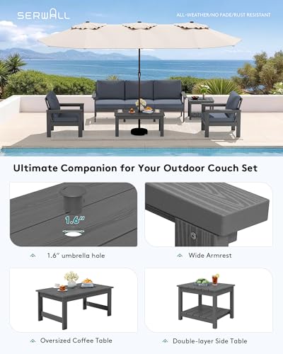Image of SERWALL HDPE Outdoor Patio Furniture Set | with Coffee Table & Side Table