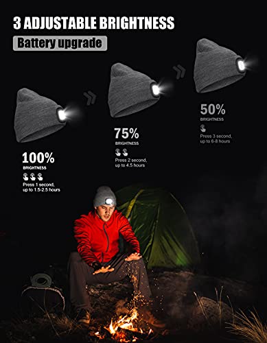Unisex Beanie Hat With Light, Usb Rechargeable Hands Free Led Headlamp Hat, Knitted Night Light Beanie Cap Flashlight Hat, Men Gifts For Dad Father Husband (Grey) #TOP5