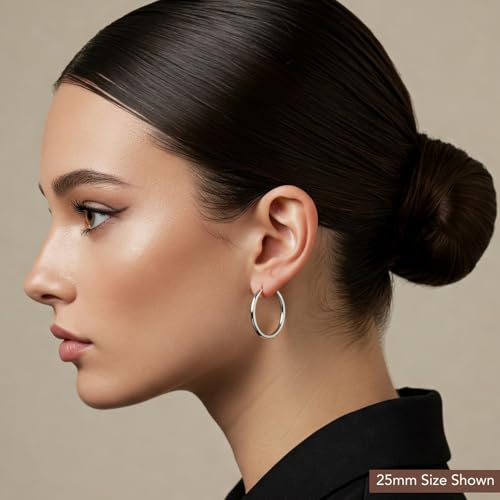 Classic 10K White Gold Hoop Earrings - Shiny Polished Plain Round Gold Hoops for Women and Men2