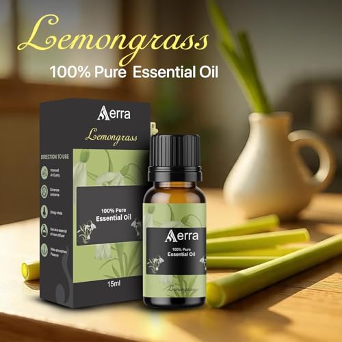 Image of Aerra Lemongrass Essential Oil 15ml | Diffuser 100% pure steam-distilled. Triple-tested purity. Amber glass + dropper. Soft floral aroma. Diffuser, aroma lamp, skin & hair. Potpourri. Vegan. Daily use.