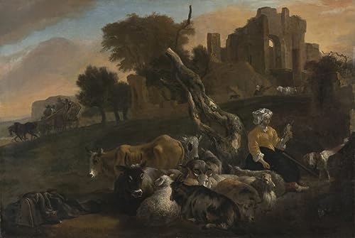 Portrait d'art Weenix et paysage avec bergère sur toile premium 60x90