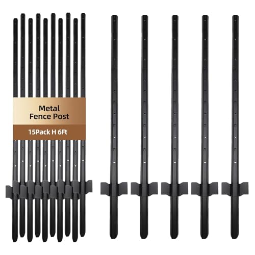 15 Pack Metal Fence Post 6FT Heavy Duty Garden Fence Post for Wire Fence Fence Posts No Dig U Post for Lawn Garden Farm