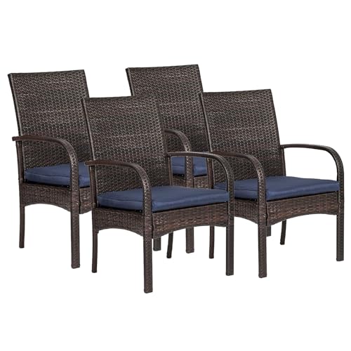 SAILARY Outdoor Wicker Patio Dining Chairs with Padded Cushions Set of 4: Porch Rattan Chairs Club Chairs with High Back and Deep Seating 350lbs, Brown