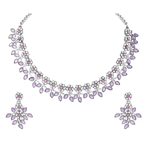 Image of Atasi International Crystal AD Diamond Necklace with Earrings for Women and Girls | Jewellery Set Suits Best for Party, Wedding and Any Occasions