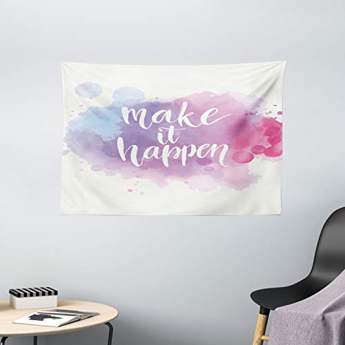 Ambesonne Lifestyle Tapestry, Make It Happen Hand Written Positive Words in Paintbrush Motivational