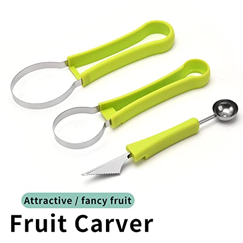 Melon Baller Scoop Set, Stainless Steel Fruit Carving Tools Dig Pulp Separator Double Sided Melon Baller Spoon For Watermelon Ice Cream Green #TOP2