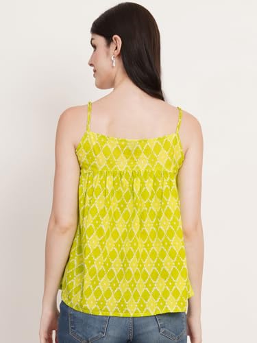 Image of FABRIC FITOOR Women's Lime Green Color Geometric Print Cotton Fabric Crop Top