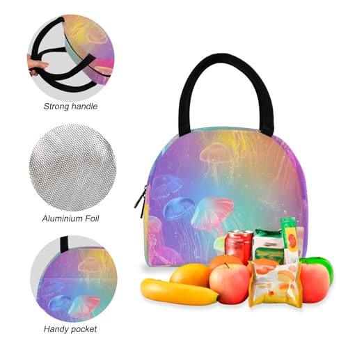 Glowing Jellyfish Print Backpack Set with Lunch Bag, Large Capacity Travel Backpacks and Lunch Box Insulated for Commute Hiking Picnic4